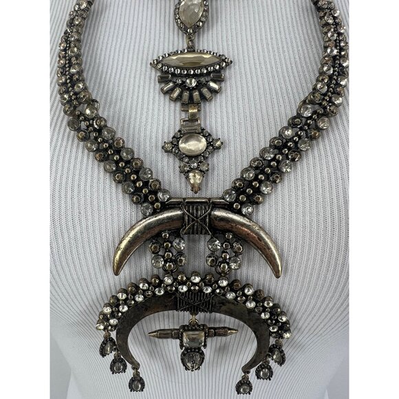 Free People Multilayered Antiqued Silver & Rhinestone Necklace - Picture 7 of 16